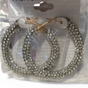 Fashion Jewelry Silver Crystal Hoop Earrings